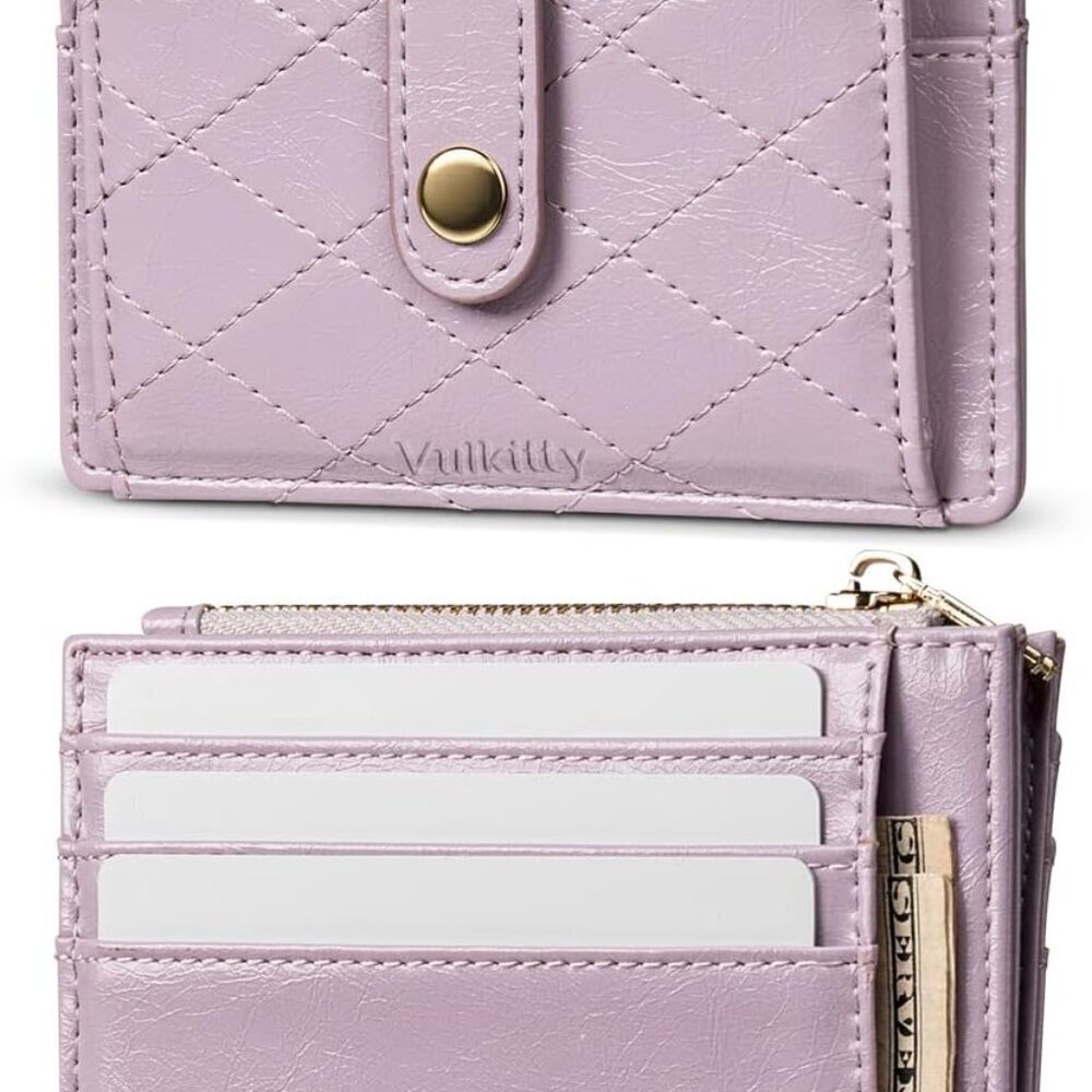Slim Leather Wallet Women RFID Blocking Bifold Purse Small Credit Card with Zipp